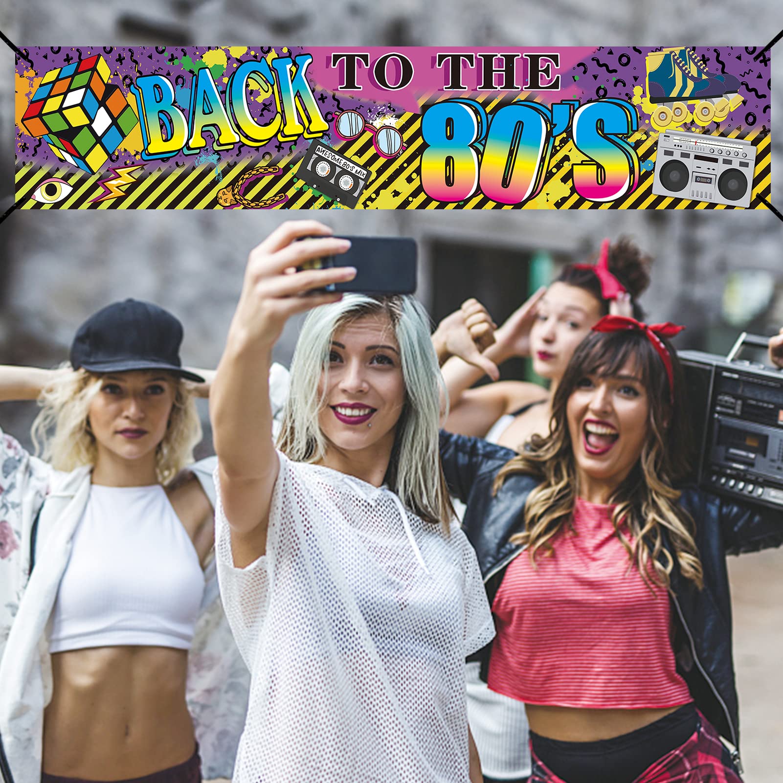 Yoaokiy 80S Party Decorations Back To The 80S Banner Backdrop, 1980S Hip Hop Graffiti Party Supplies, Throwback 80S Birthday Par